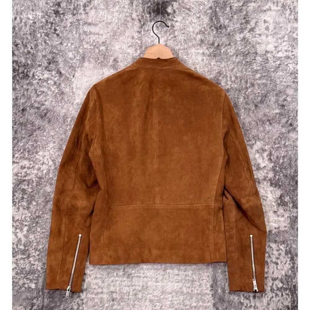 Theory Jacket Small Mens Wynwood Radic Tan Suede Leather Full Zip Bomber